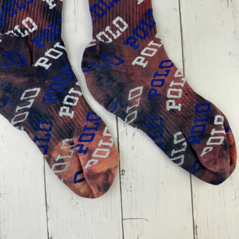 POLO Ralph Lauren All Over Logo Spell-out Tie-Dye Crew Socks Unisex - Picture 5 of 10